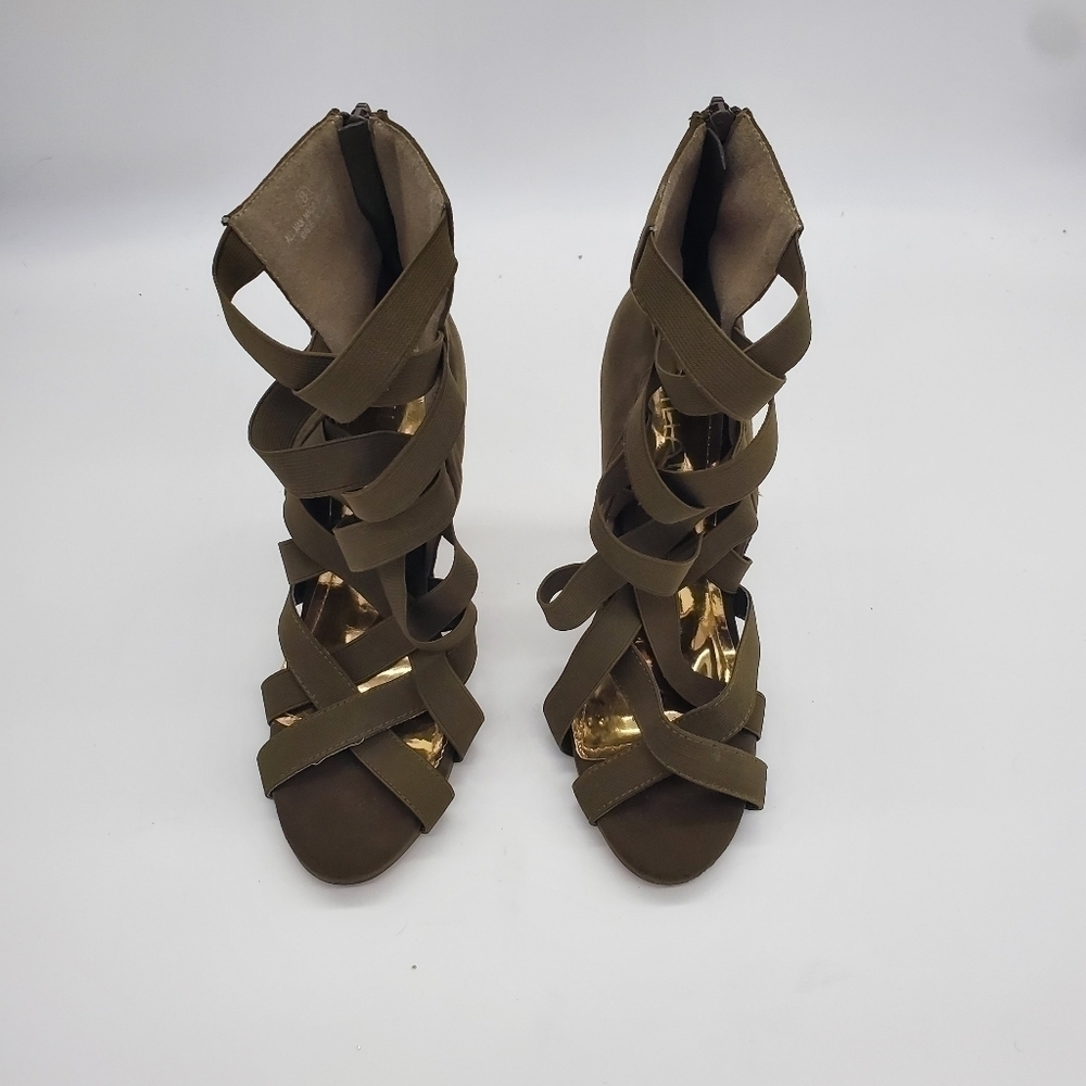 LILIANA Shoes Women 8 Criss Cross Strap Heels Dark Green - Picture 8 of 11